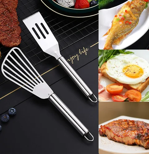 Vista 3 de Juego de 4 espátulas de servir mini brownies para servir con espátula de pescado y mini espátula de acero inoxidable, antiadherente, fácil