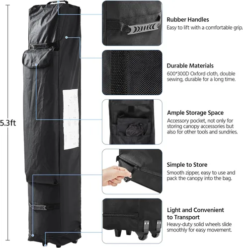 Vista 7 de Yaheetech - Tienda de campaña, toldo comercial instantáneo de alta resistencia, toldo ajustable impermeable 500D con bolsa de transporte con ruedas