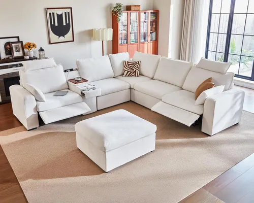Vista 24 de Sofá reclinable eléctrico de 102.8 pulgadas con reposacabezas, sofá reclinable modular Cloud de gran tamaño con mesa, cajón de almacenamiento