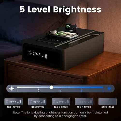 Vista 5 de XDeer Caja fuerte biométrica inteligente para pistola, mesita de noche caja fuerte inteligente con carga inalámbrica para teléfono y reloj, 4