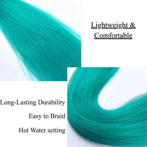 Vista 4 de Cabello trenzado verde azulado preestirado, hipoalergénico, sintético, color azul aguamarina, para trenzas y giros, extensiones de cabello largo