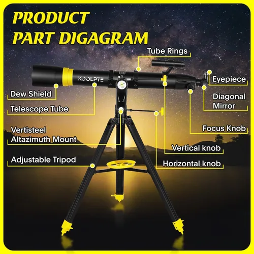 Vista 5 de Telescopio 90mm de apertura 900mm - Base de montaje AZ Vertisteel de alta precisión de ajuste, aumento 45-450x, control remoto inalámbrico