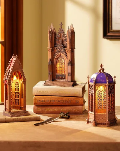 Vista 7 de Rowood Rompecabezas 3D para adultos, kit de modelo de arquitectura gótica de madera DIY con LED, regalo de cumpleaños de Navidad, catedral de cúpula