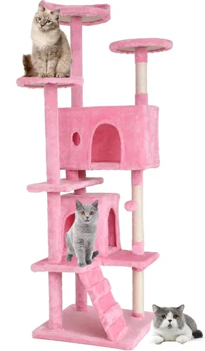 Vista 32 de BestPet Torre para Gatos de 36" Beige Torre Resistente para Gatos de Múltiples Niveles con Casita de Felpa, Percha Acogedora, Postes