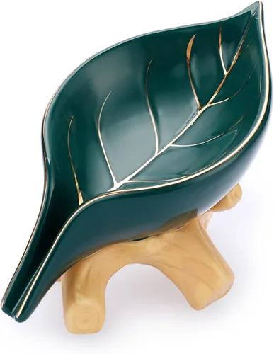 Vista 10 de JUXYES Jabonera de cerámica autodrenante, jabonera única en forma de hoja, bandeja decorativa para jabonera de mesa, ahorrador de jabón para bañera