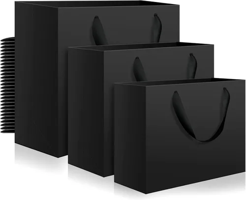 Vista 9 de Lincia 60 bolsas de papel negras con asas, tamaños surtidos grandes de 11 pulgadas, medianas de 8 pulgadas, pequeñas 7 pulgadas, bolsas de regalo