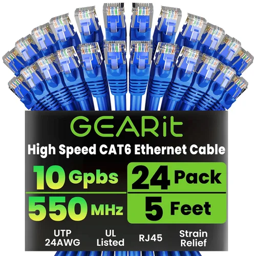 Vista 26 de GEARit Paquete de 24 cables Ethernet Cat6 de 0.5 pies Cable de conexión de red RJ45, conectores chapados en oro sin enganches de 10 Gbps, cable