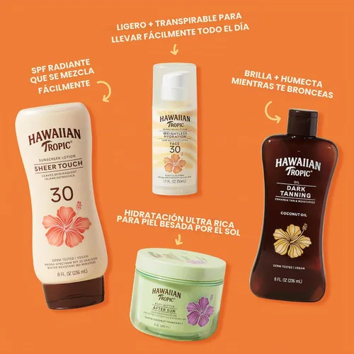 Vista 8 de Loción protector solar Hawaiian Tropic Weightless Hydration SPF 30 para rostro, 1.7 oz Loción protector solar de tamaño para viajar, elementos