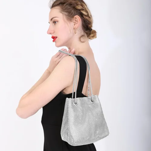 Vista 2 de Bolsa de noche para mujer, tamaño mejorado, con diamantes de imitación, bolsa brillante para fiesta, boda, cita nocturna