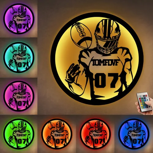 Vista 10 de Letrero de metal personalizado para jugador de fútbol con luz LED, nombre y número personalizado, arte de pared de fútbol, letrero de neón