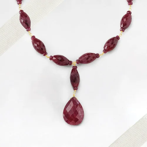 Vista 4 de Ross-Simons 175.00 ct. t.w. Ruby Drop Necklace in 18kt Yellow Gold Over Sterling Silver