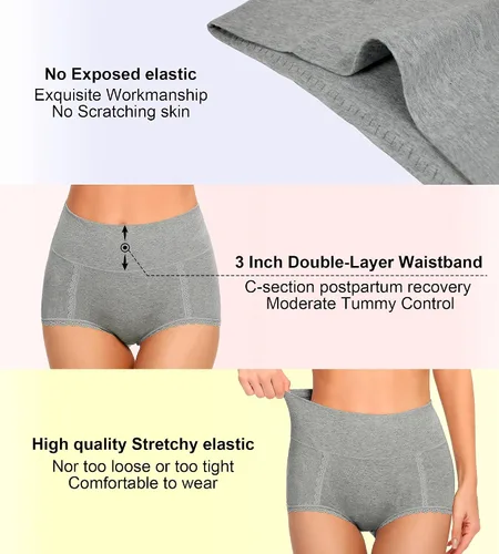 Vista 6 de Ropa interior suave de algodón de tiro alto para mujer ropa interior transpirable paquete múltiple