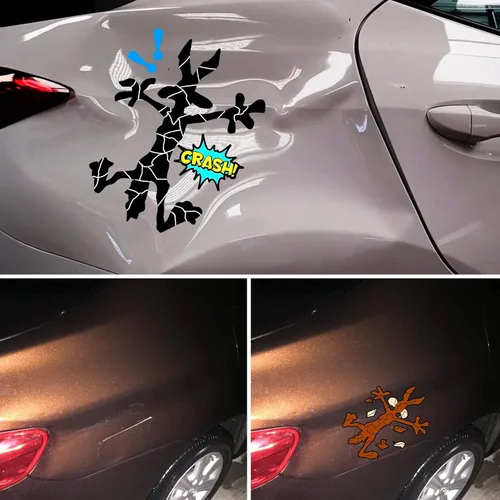 Vista 2 de 2 piezas de 10" x 6.1" calcomanías reflectantes para auto con dibujos de coyotes divertidos, calcomanías para parachoques para Jeep, camiones