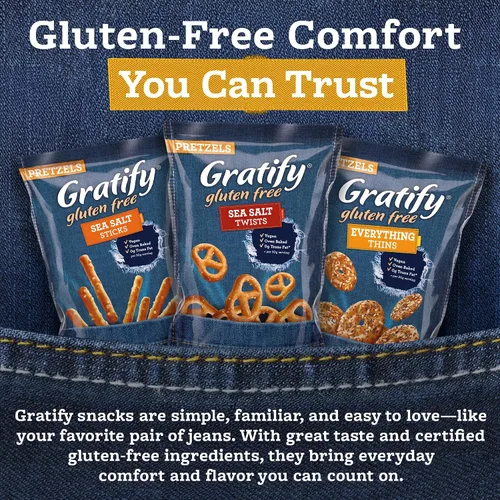 Vista 6 de Gratify Pretzel Sea Salt Twists – Patatas fritas de pretzel veganas y sin gluten, bolsas individuales, aperitivos horneados saludables al horno