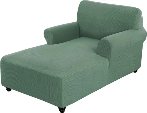 Vista 11 de Funda ajustada para sofá chaise lounge - Funda elástica para chaise de doble brazo con protector (Rojo vino, cuadros pequeños)