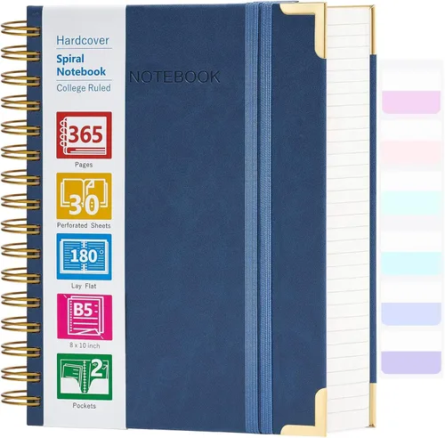 Vista 19 de Cuaderno en espiral, cuaderno de cuero de tapa dura de 365 páginas, diario de gran formato A5 para mujeres y hombres, cuadernos rayados
