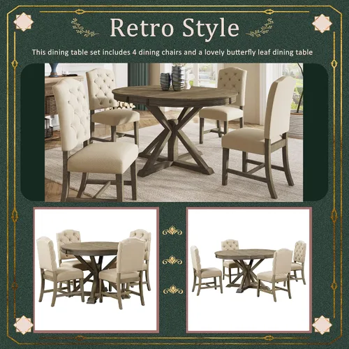 Vista 9 de Merax Juego de mesa de comedor de 5 piezas, mesa extensible con 4 sillas tapizadas para comedor y sala de estar, muebles funcionales de cocina