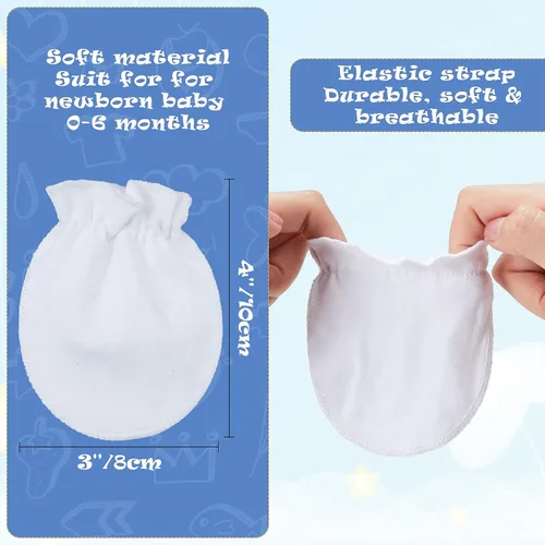 Vista 2 de 16 pares de guantes de algodón para recién nacidos, antiarañazos, unisex, para recién nacidos, para bebés, niños y niñas de 0 a 6 meses
