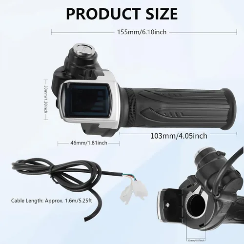 Vista 6 de Acelerador eléctrico para bicicleta, 48 V, agarre de acelerador de media torsión, juego de llaves de bloqueo de pantalla LED para motocicleta scooter
