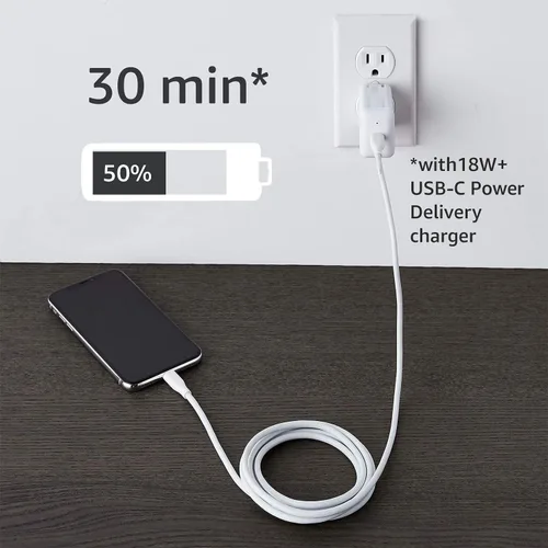 Vista 5 de Amazon Basics Cable de carga USB C a Lightning ABS, cargador certificado MFi para Apple iPhone 14, 13, 12, 11 X Xs Pro, Pro Max, Plus, iPad, 6 pies