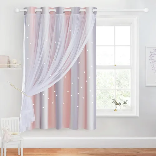 Vista 51 de NICETOWN Cortinas para Dormitorio de Niñas Infantiles con Estrellas Caladas Ventana 2 Capas Cortina 63 Pulgadas de Longitud Oscurecimiento
