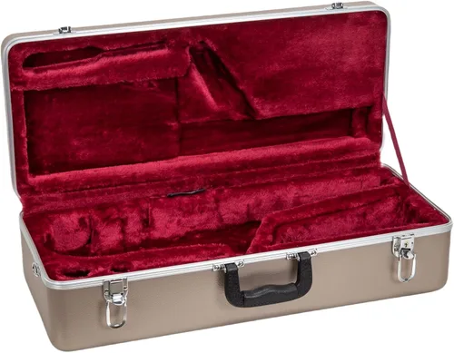 Vista 2 de Crossrock Funda para saxofón alto de ABS – Acabado champagne rectangular, interior de terciopelo burdeos, cerradura de seguridad y correa desmontable