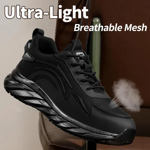 Vista 5 de Zapatos de trabajo antideslizantes para hombre, antideslizantes, para cocina, restaurante y servicio de alimentos, ligeros, transpirables, zapatos