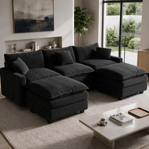 Vista 59 de Cloud Couch Sectional, L Shaped Modular Sofa with Movable Ottoman Negro