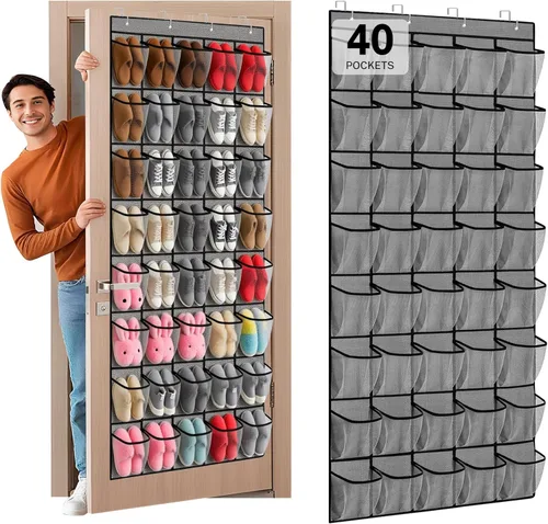 Vista 14 de Organizador de Zapatos para Colgar en la Puerta con 40 Bolsillos - Organizador Colgante de Zapatos de Malla Grande, Perchero para Almacenamiento