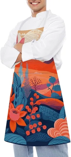 Vista 4 de Flowers in Ink Aprons Waterproof Cooking Kitchen Apron Unisex Adjustable Bib Apron with Pocket Restaurant Chef Works Aprons for Waitress Waiter