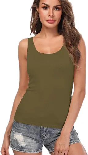 Vista 18 de Camisolas para mujer con brasier integrado, camiseta básica de yoga, camiseta sin mangas acolchada (S-3XL)