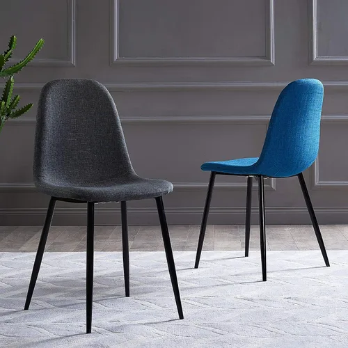 Vista 2 de Teamson Home Minimalista - Asiento de silla de tela con acabado negro para cocina, comedor, sala de estar, lectura, dormitorio, oficina, juego de 2
