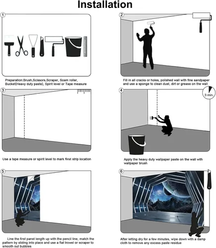 Vista 6 de Bormia Papel tapiz 3D para oficina, sala de estar, dormitorio (no se pega ni se pega)