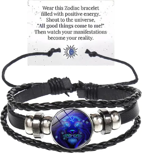 Vista 9 de Pulsera de Espíritu de Signos del Zodiaco Multicapa 12 Constelaciones Pulsera para Mujeres Hombres Pulseras de Cuero del Zodiaco Tejidas a Mano