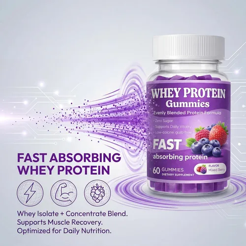 Vista 8 de Gomitas de proteína de suero de leche, sabor a bayas mixtas, 5.71 oz de proteína de absorción rápida por botella, sin azúcar, bajas en calorías