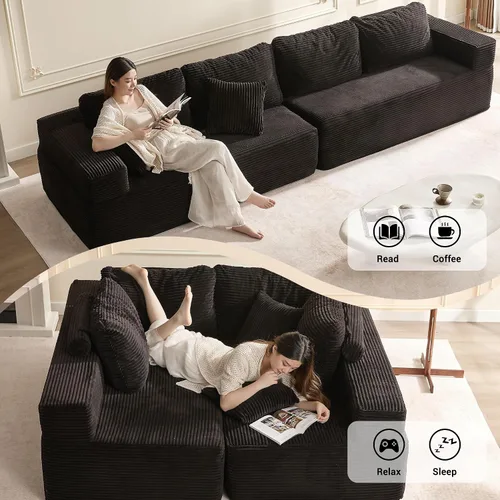 Vista 6 de Afuson Sofá modular de 138 pulgadas de espuma viscoelástica para sala de estar, sofá cama de pana, color negro