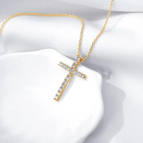 Vista 5 de Tienda Collection Platinum or Gold Plated Sterling Silver Cross Pendant Necklace with Infinite Elements Zirconia, 18