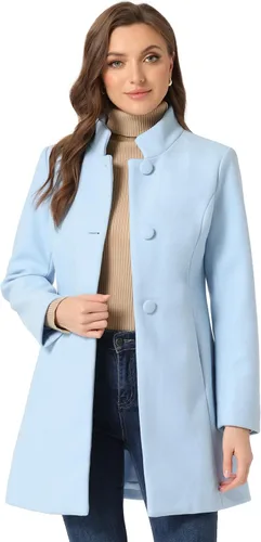 Vista 28 de Allegra K Abrigo de invierno para mujer, abrigo de cuello alto medio largo Negro