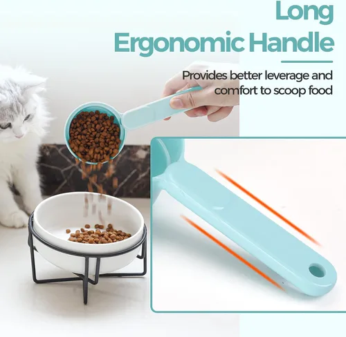 Vista 3 de Pala de melamina para comida de mascotas, tazas medidoras para comida de gato, pala de mango largo y cómodo para comida de perro, gato, hurón y Azul