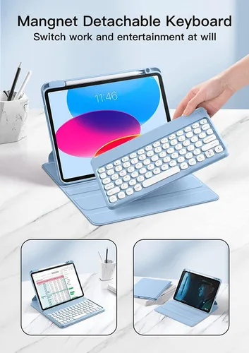 Vista 4 de Funda de teclado para iPad de 9ª/8ª/7ª generación, funda vertical para iPad 10.2/Air3/Pro10.5 con soporte para teclado y lápiz, soporte magnético