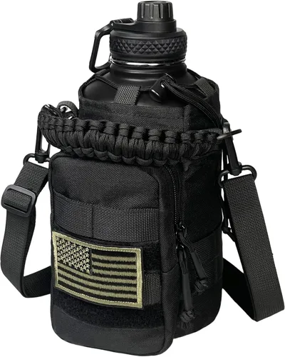 Vista 4 de DEFUNX Botella de agua de 32 onzas con funda, botella aislada con correa de acero inoxidable, botellas de agua para gimnasio, para hombres