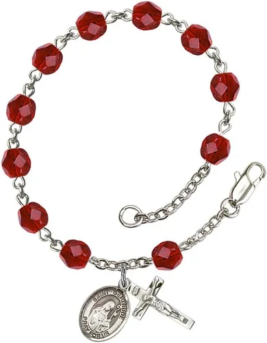 Vista 17 de Pulsera de rosario de cuentas del mes de nacimiento de julio con dije pequeño de San Patrón, 7 1/2 pulgadas