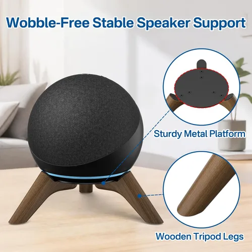 Vista 5 de Soporte de escritorio de madera para Echo Dot de 4ª y 5ª generación y soporte para Echo Dot Max para un mejor sonido, soporte de altavoz de trípode