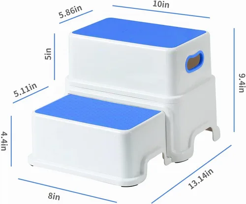 Vista 6 de Victostar Taburete de 2 pasos para niños, taburete antideslizante resistente para niños pequeños de dos pasos para entrenamiento de inodoro, baño