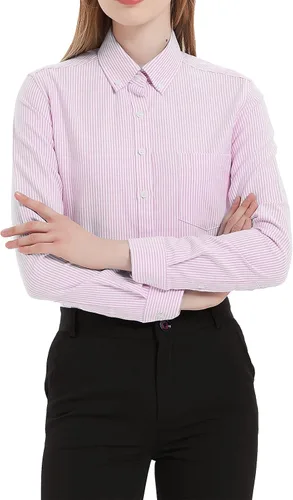 Vista 20 de Camisa con botones para mujer de manga larga Oxford camisa de algodón de corte clásico, blusa de trabajo resistente a las arrugas
