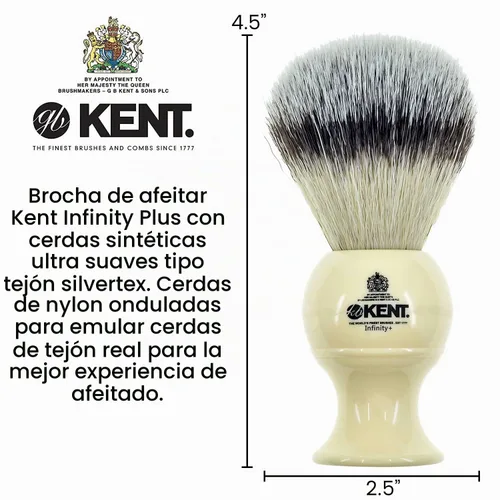 Vista 2 de Kent Infinity Plus - Brocha de afeitar con brocha sintética de tejón Silvertext ultra suave, cepillo de espuma y afeitado perfecto hecho para crema