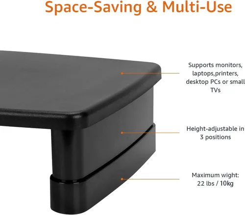 Vista 9 de Amazon Basics Soporte elevador de escritorio rectangular de altura ajustable para monitor de computadora con almacenamiento para reducir la tensión