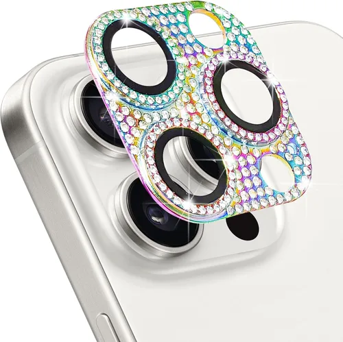 Vista 25 de Protector de lente de cámara para iPhone 13 & iPhone 13 Mini, brillante con diamantes de imitación 3D con purpurina, cubierta de cámara de vidrio