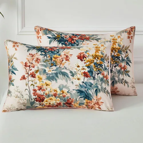 Vista 17 de URBONUR Fundas de almohada 100% algodón tamaño estándar, paquete de 2 fundas de almohada estándar con estampado floral azul, cierre de sobre súper