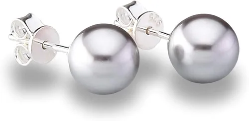 Vista 2 de Aretes de plata de ley S925 con perlas de imitación de cristal europeo genuino fino de 0.31 pulgadas para mujeres, esposa, hija, aniversario